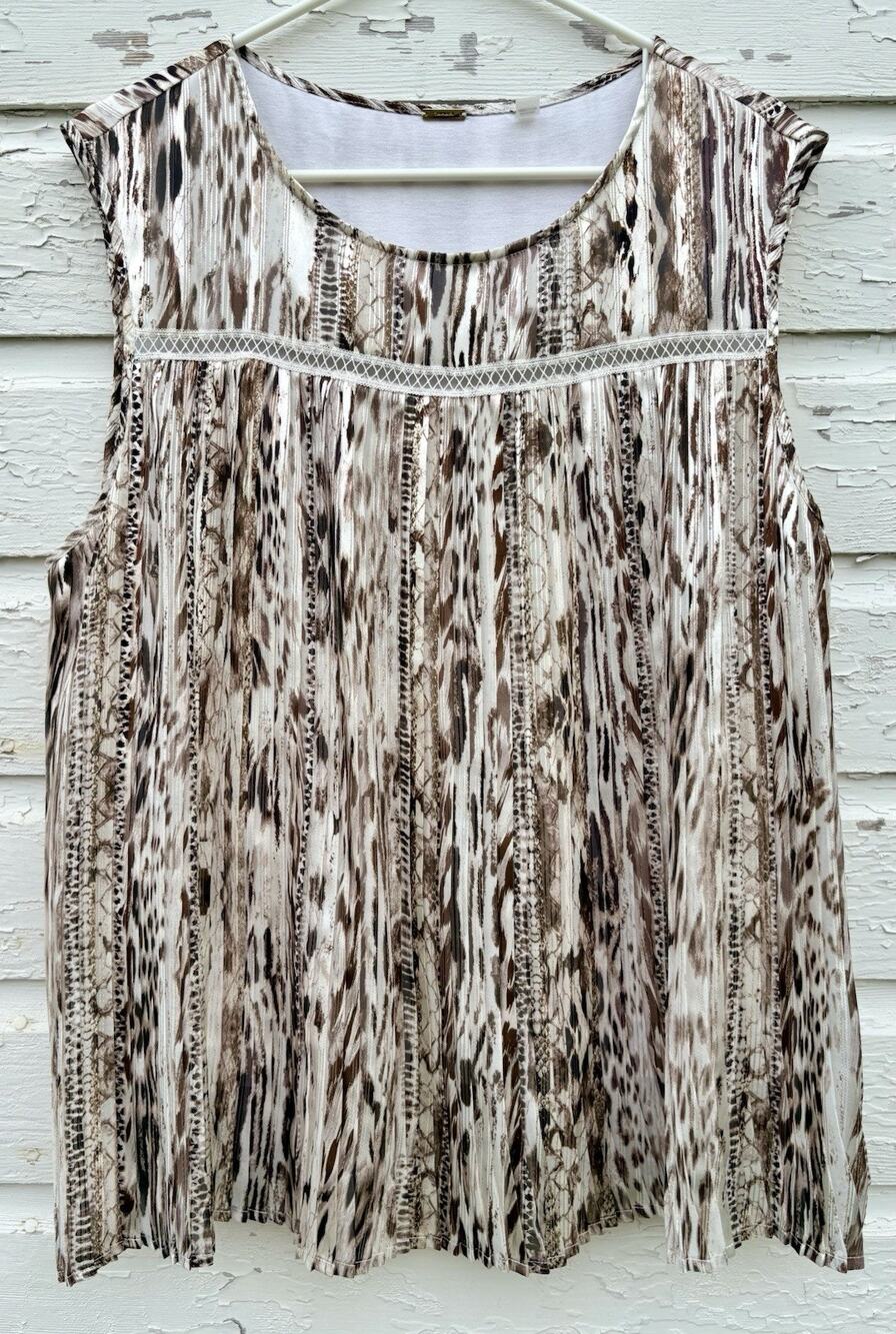 Tahari Top Tan Brown Pleated Satin Flowy Tank Sleeveless XL Lined Career Layer